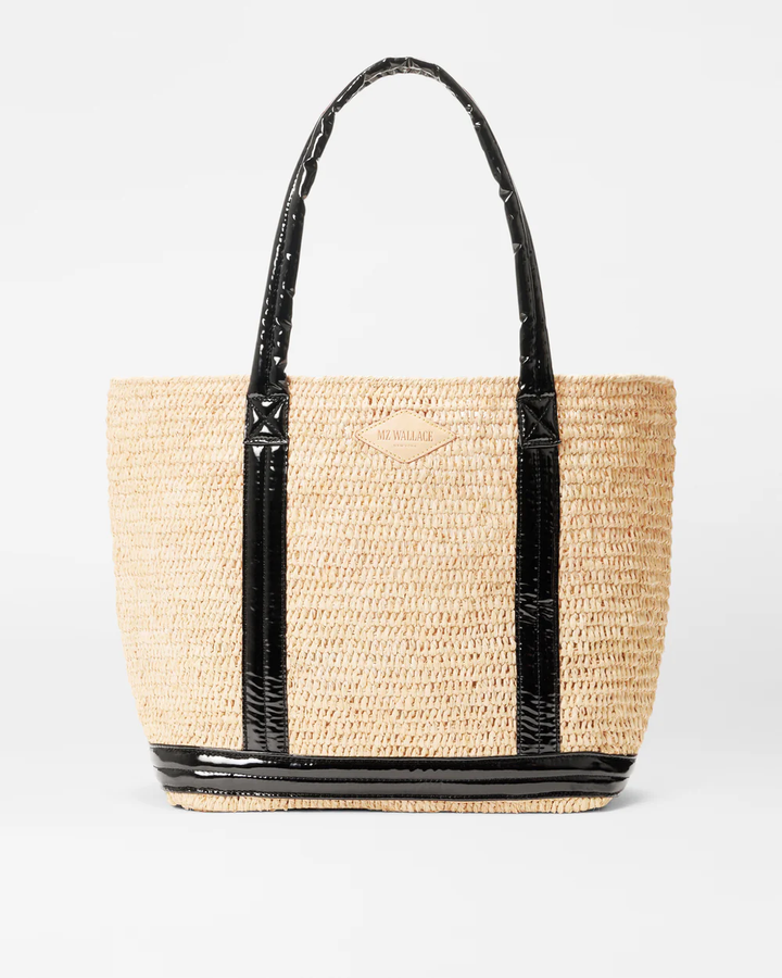 MZ WALLACE MEDIUM RAFFIA TOTE BLACK LACQUER – Paul Karaz Shoes