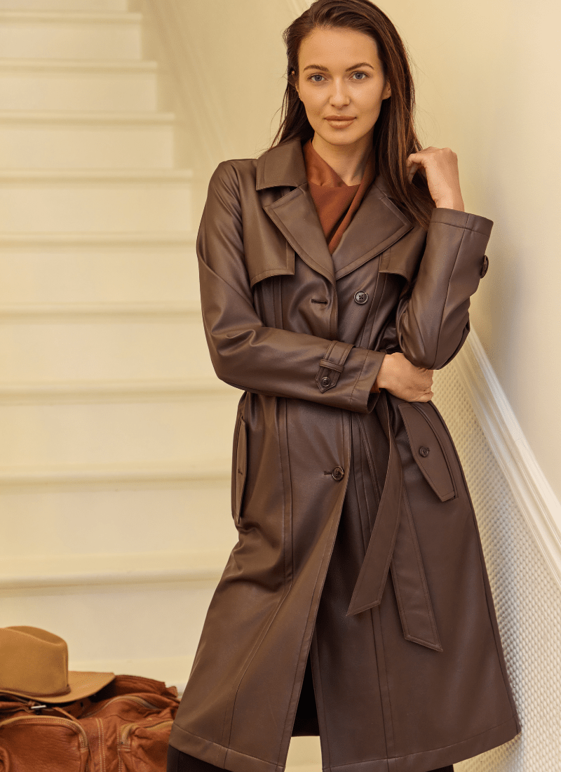 Cielo Vegan Leather Trench Coat | Dark Mocha – Paul Karaz Shoes Cielo Vegan Leather Trench Coat | Dark Mocha – Paul Karaz Shoes